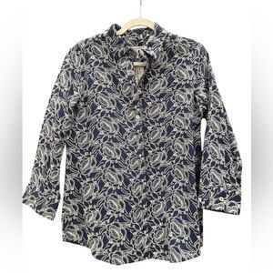 ✨Foxcroft Navy & White Eyelet Embroidered Button-Front Blouse | Size‎ 6 |Rare✨